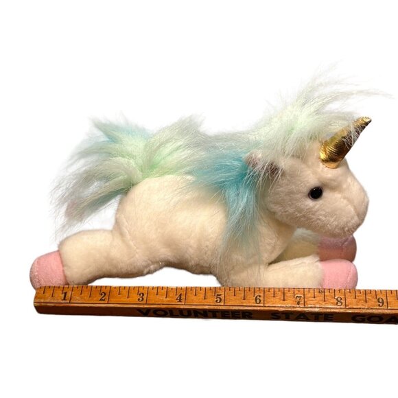 Aurora Unicorn Plush Stuffed Animal 9" White Pink Pastel Mane Tail Gold Horn - Picture 2 of 9
